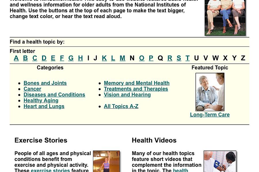 Screen capture of NIHSeniorHealth website.