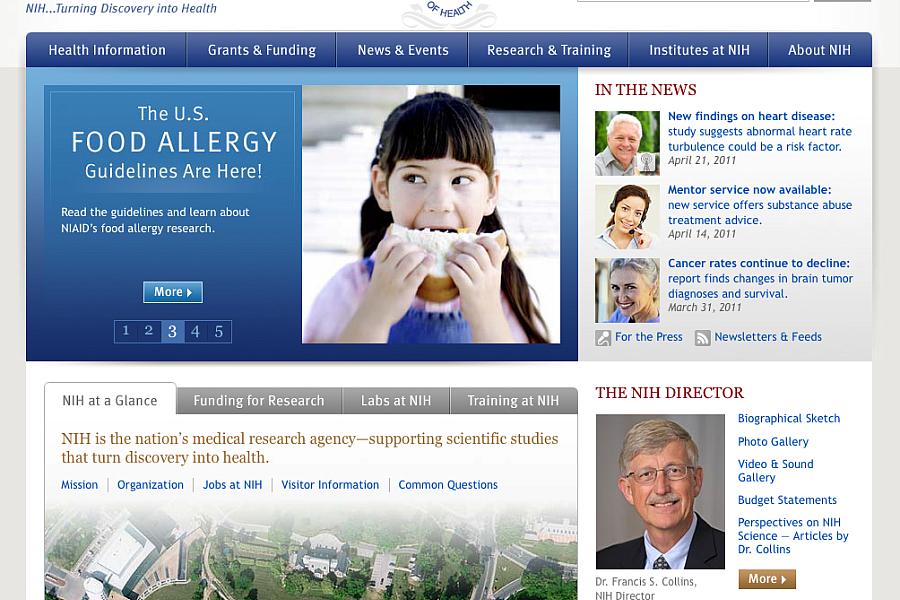 Screen capture of www.NIH.gov website.