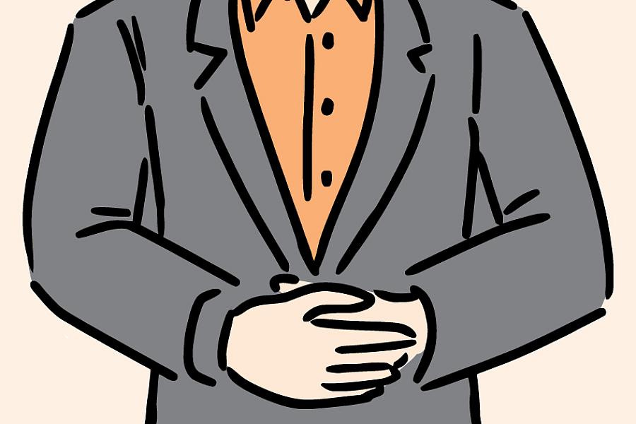 Illustration of a man grasping his belly, with a look of discomfort on his face.