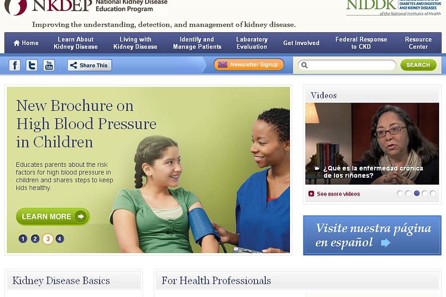 Screen capture of the homepage for National Kidney Disease Education Program.