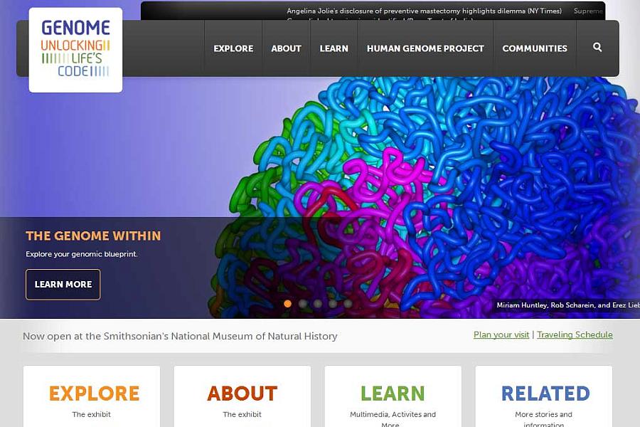 Screen capture of the homepage for the Genome: Unlocking Life’s Code website.
