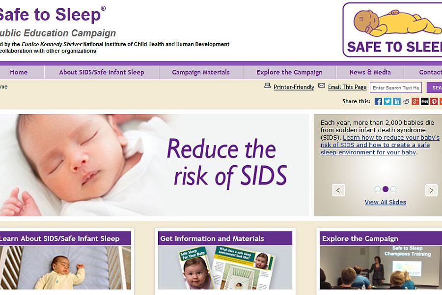 Screen capture of the homepage for the Safe to Sleep website.