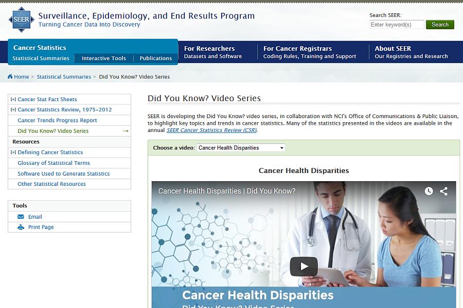 Screen capture of the homepage for Did You Know? Cancer Videos.