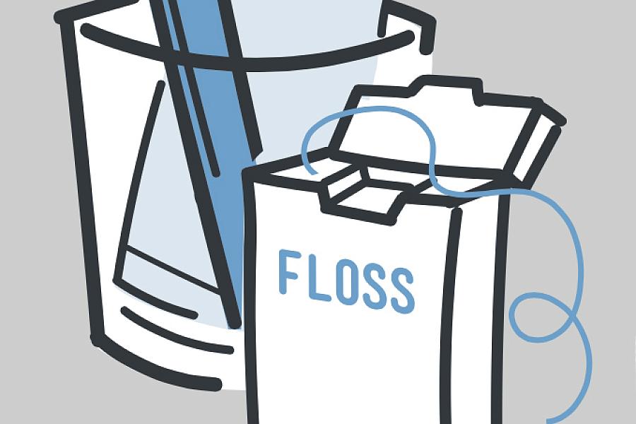 Illustration of a plastic box of dental floss.