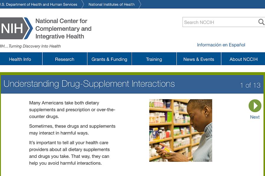 Screenshot of the Understanding Drug-Supplement Interactions website.