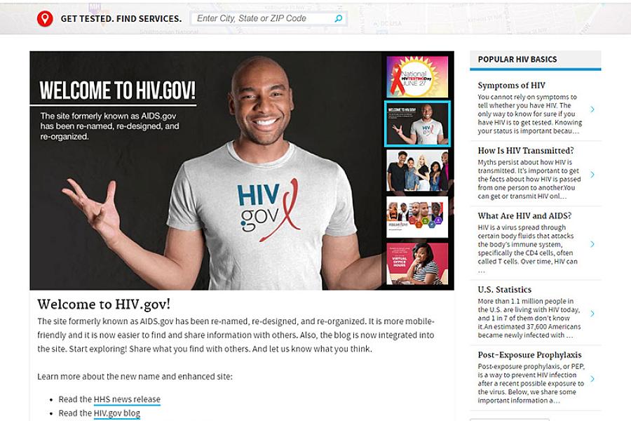 Screen capture of the hiv.gov website