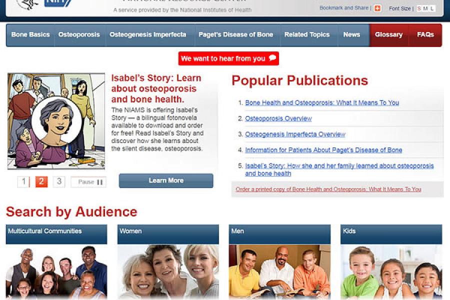 Screen capture of NIH’s Bone Health Resources website.