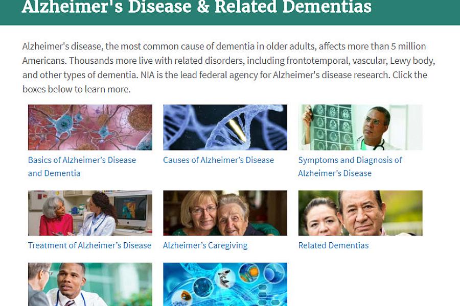 Screenshot of Alzheimer’s resources webpage 