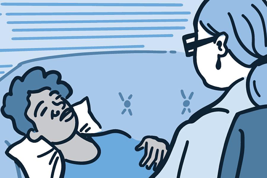 Illustration of a patient undergoing hypnosis by their health care provider Illustration of a patient undergoing hypnosis by their health care provider