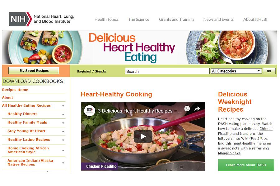 Screenshot of the Delicious Heart-Healthy Eating website