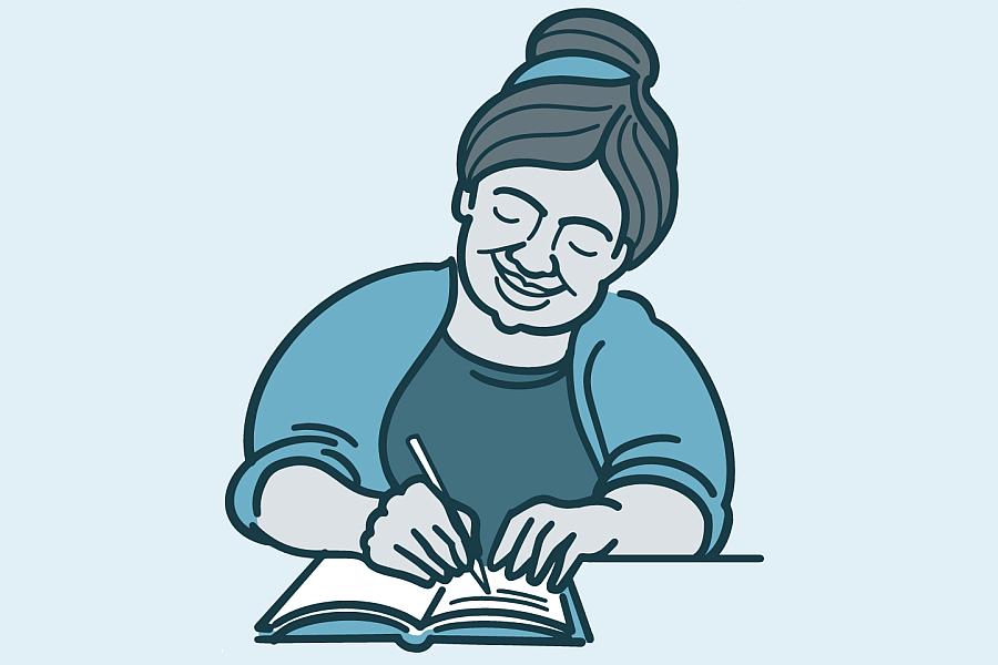 Illustration of a woman journaling