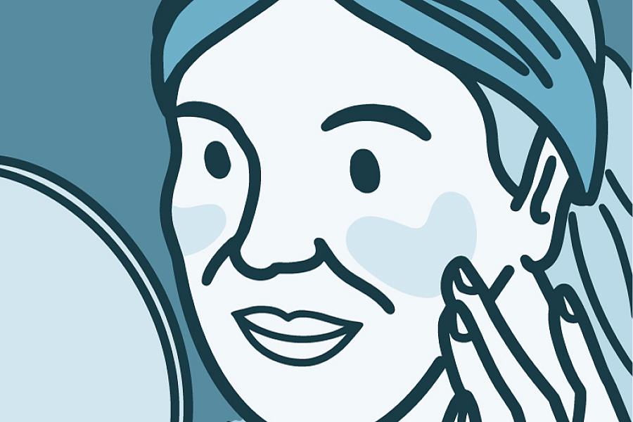 Illustration of a woman touching rosacea patches on her cheeks Illustration of a woman touching rosacea patches on her cheeks