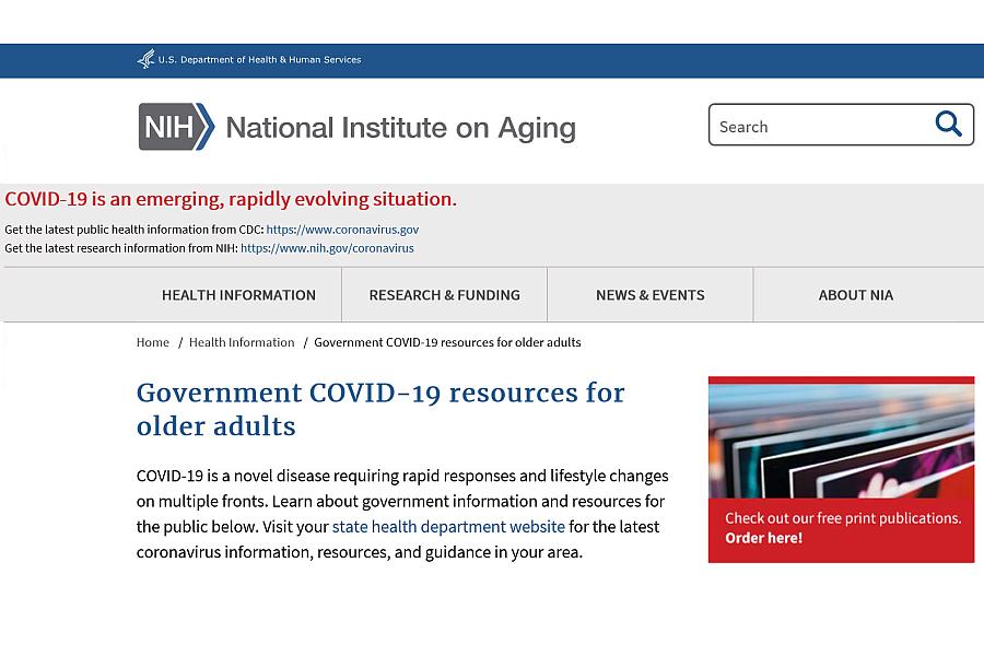 Screenshot of the Covid Resources for Older Adults website