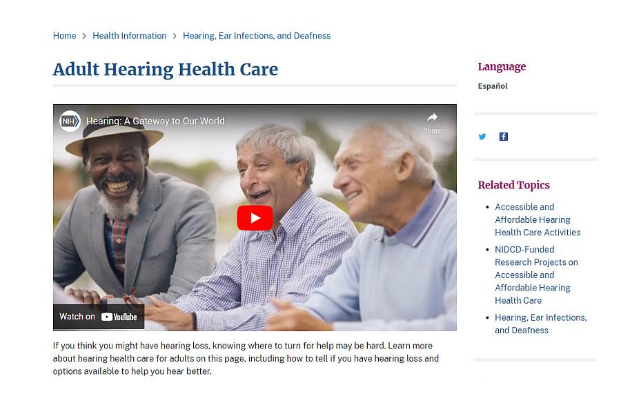 Screenshot of the Adult Hearing Health Care website