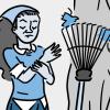 Illustration of an older woman, grasping her wrist after raking leaves Illustration of an older woman, grasping her wrist after raking leaves.
