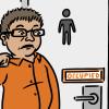 Illustration of a man anxiously waiting to use an “occupied” restroom Illustration of a man anxiously waiting to use an “occupied” restroom.