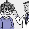 Illustration of an older woman getting an eye exam.