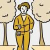 Illustration of a woman wearing a pedometer and walking along a trail.