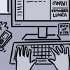 Illustration of a busy computer workstation.