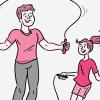 Illustration of a dad and daughter jumping rope.
