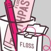 Illustration of toothpaste, toothbrush, and dental floss Illustration of toothpaste, toothbrush, and dental floss.