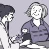 Illustration of a woman having her blood pressure checked Illustration of a woman having her blood pressure checked.