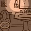 Illustration of bathroom toilet and sink lit up by a nightlight.