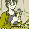 Illustration of a woman trying to bake with pain in her hands Illustration of a woman trying to bake with pain in her hands.