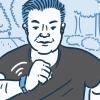 Illustration of a man running looking at a health sensor on his wrist Illustration of a man running looking at a health sensor on his wrist.