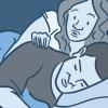 Illustration of a women waking her partner in bed Illustration of a women waking her partner in bed.