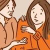 Illustration of a mother comforting and talking with her daughter.