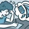 Illustration of a young person imagining junk food