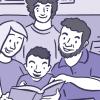 Illustration of family reading with child Illustration of family reading with child