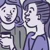 Illustration of peers talking over coffee