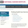 Screenshot of the finding cancer health care services website