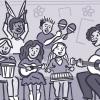 Illustration of kids playing music in a classroom.