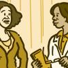 Illustration of a woman talking with her doctor Illustration of a woman talking with her doctor