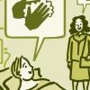 Illustration of a patient asking hospital visitor if they washed their hands
