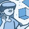 Illustration of a child using a virtual reality game to touch shapes Illustration of a child using a virtual reality game to touch shapes