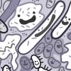 Illustration of a community of microbes Illustration of a community of microbes