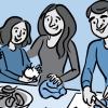 Illustration of a family making a healthy meal together Illustration of a family making a healthy meal together