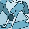 Illustration of a yoga instructor helping a student with a yoga position Illustration of a yoga instructor helping a student with a yoga position