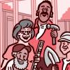 Illustration of older adults volunteering to build a house