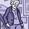 Illustration of an older adult holding the handrails when using the stairs