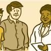Father and son talking with a health care provider