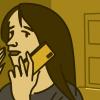 Illustration of a woman talking on her phone in private