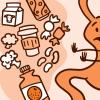 Illustration of a stomach saying no to different foods Illustration of a stomach saying no to different foods
