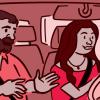 Illustration of the passenger in a car talking to the driver Illustration of the passenger in a car talking to the driver
