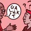 Illustration of a person confused over what their friend is saying Illustration of a person confused over what their friend is saying
