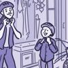 Illustration of a father and son putting on biking helmets Illustration of a father and son putting on biking helmets